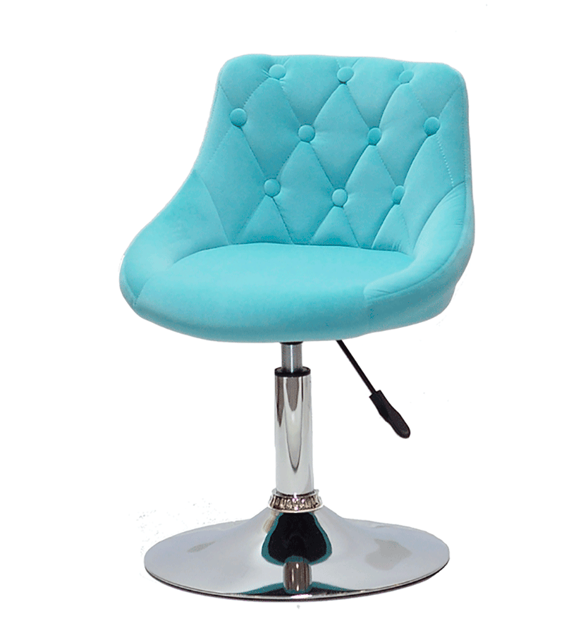 Стілець Foro Button CH-Base блакитний 1019 велюр з каретною стяжкою на хромованій круглій опорі-нозі, фото 1