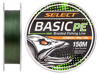Плетений шнур рибальський Select Basic PE 18701820 150м 0,08 мм, 4.0 кг темно-зелений