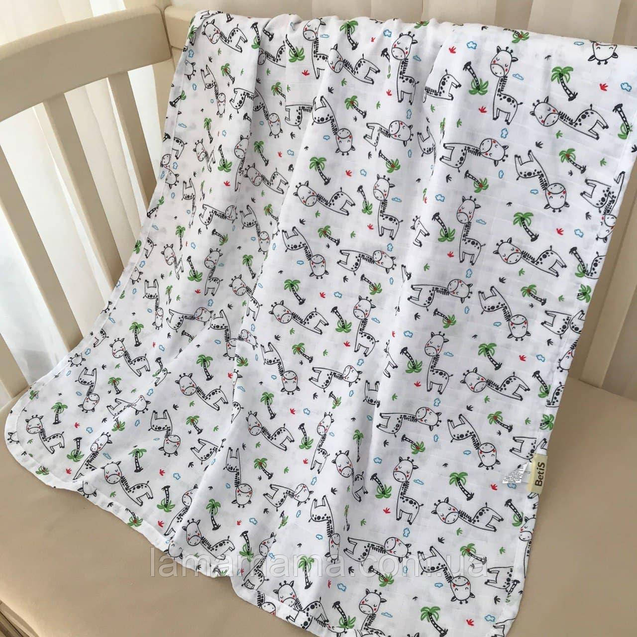 Легкий плед "Жирафчик" подвійний Муслін 78*90 см, фото 1