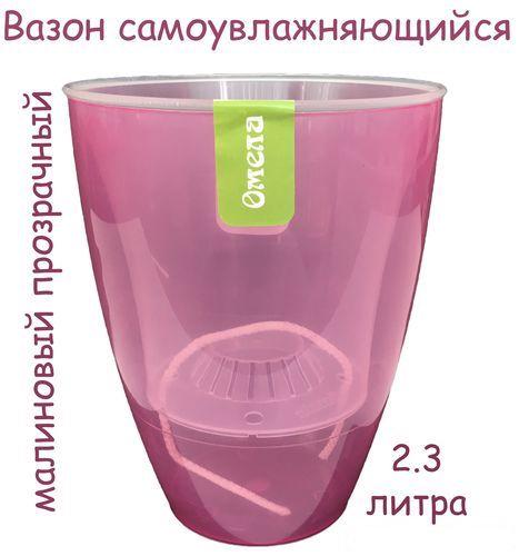 Вазон самозволожувальний зі вставкою глянець 15 см малиновий прозорий Омела