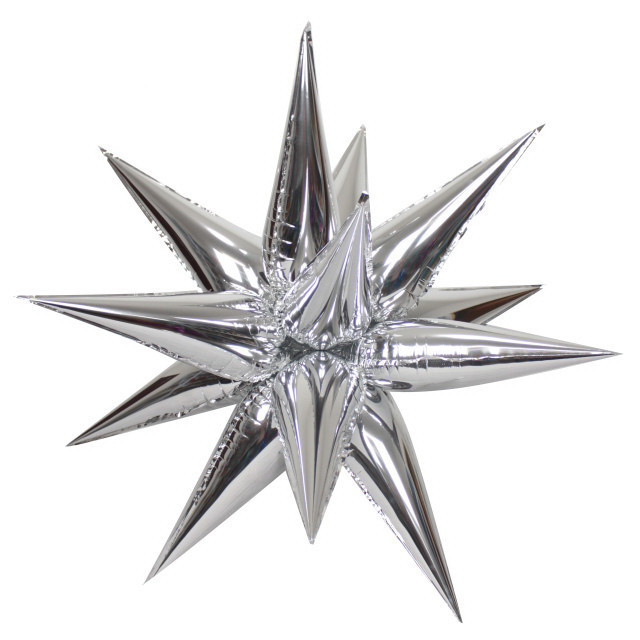 Кулька фольгована зірка дванадцятокінцева 45см (18") | Срібло