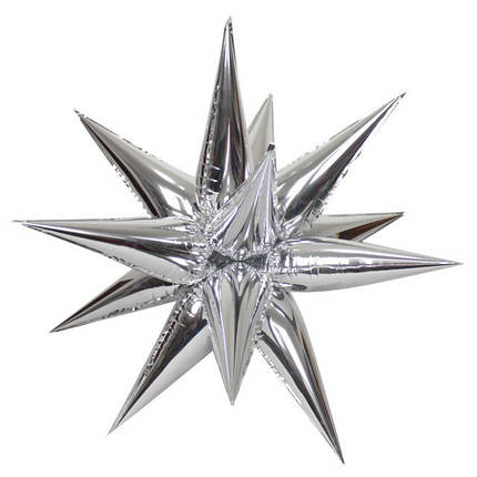 Кулька фольгована зірка дванадцятокінцева 45см (18") | Срібло, фото 1