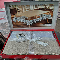 Скатертина Силіконова 160 х 300 см З Мереживом На Стіл Захисна М'яке Скло Туреччина Maison Royale Lukka