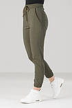 Джогери жіночі зі стрейч-котону оливкові Штани для військових Жіночі штани джогери на манжетах VS 1105, фото 2