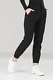 Штани-джогери жіночі укорочені зі стрейч-котону, чорні спортивні штани жіночі на манжетах VS 1105, фото 2