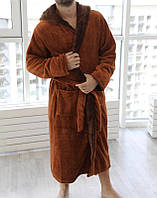 Мужской махровый халат c капюшоном Romance Сollection 007/801, коричневый