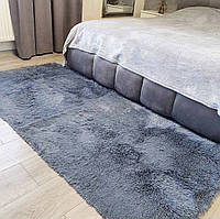 Серый коврик прикроватный травка, мягкая дорожка с длинным ворсом 100х200 см