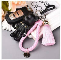 Красивый брелок украшение для ключей с подвеской "Мишка" с розовой кисточкой
