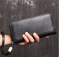 Чоловічий шкіряний стильний чорний гаманець клатч гаманець портмоне барсетка з натуральної шкіри