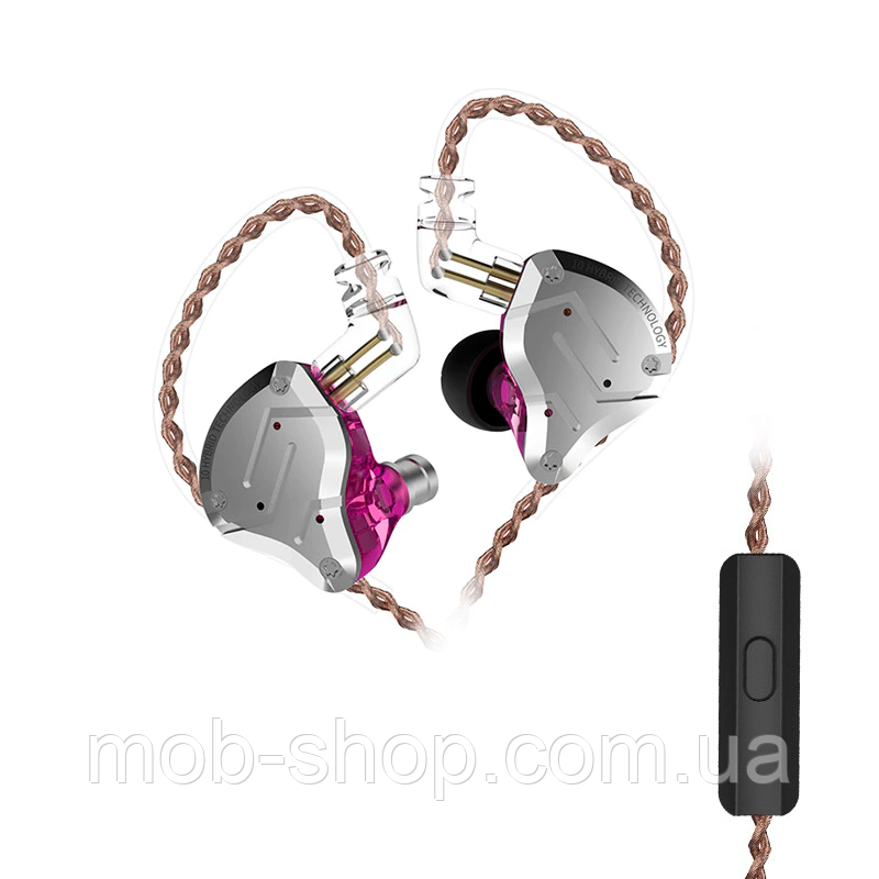 Навушники гібридні KZ ZS10 Pro гарнітура з мікрофоном purple