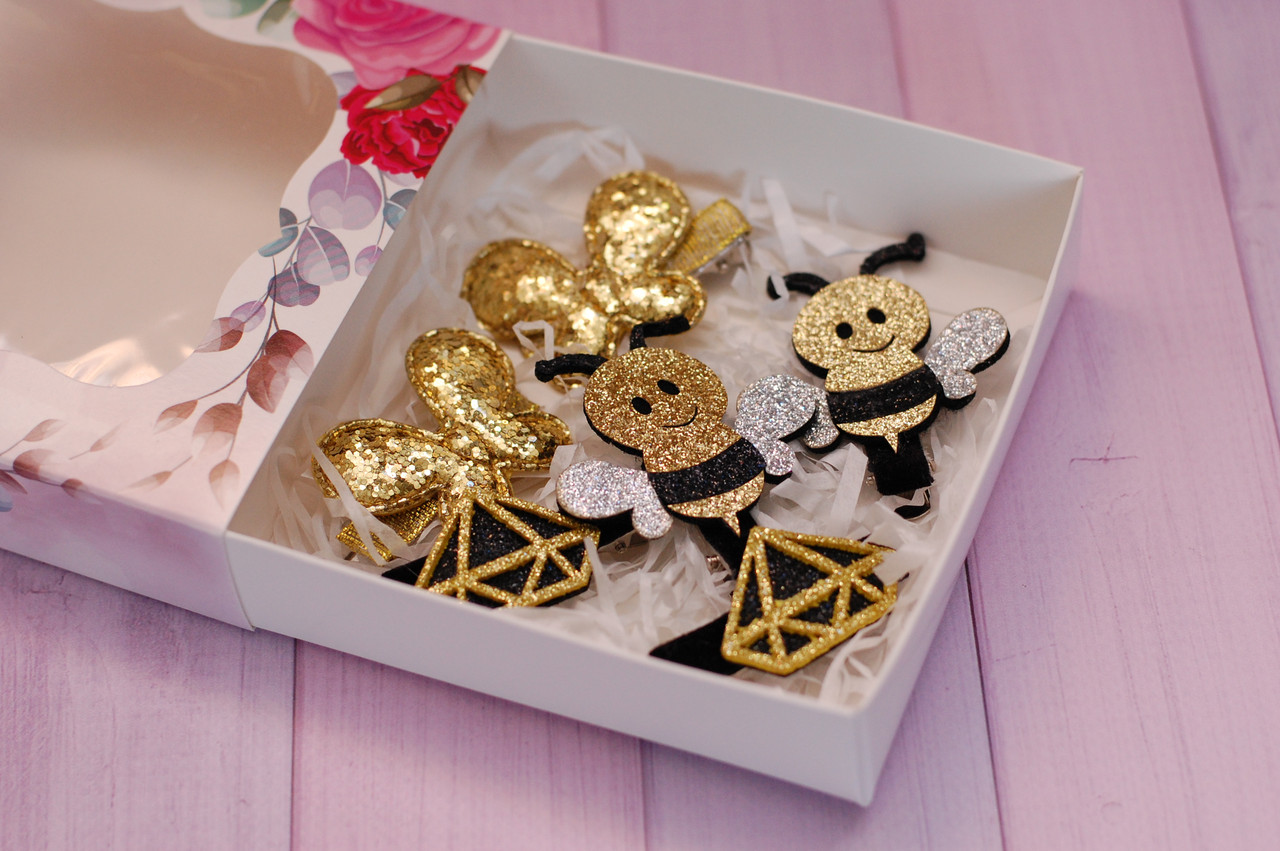 Набір шпильок для волосся в чорно золотому кольорі подарунок для дівчинки в подарунковій коробці