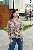 Женская рубашка штапель качественная свободная в тигровый принт|Рубашка для девушек тигр с длинными рукавами