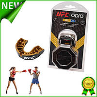 Капа боксерская одночелюстная Opro Junior Gold UfcHologram BlackMetal-Gold детская спортивная для защиты зубов