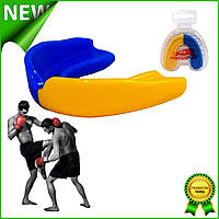 Капа боксерская одночелюстная PowerPlay 3311 SR взрослая спортивная для контактных видов спорта сине-желтая