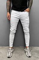 Мужские базовые джинсы белого цвета (белые) зауженные, Светлые мужские джинсы рваные на лето Турция