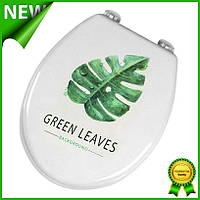 Сиденье с крышкой для унитаза Bathlux Green Leaves 50510, круг с крышкой на унитаз, цветная сидушка на туалет