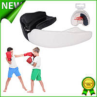 Капа боксерська одночелюстная PowerPlay 3310JR підліткова спортивна для контактних видів спорту чорно-біла