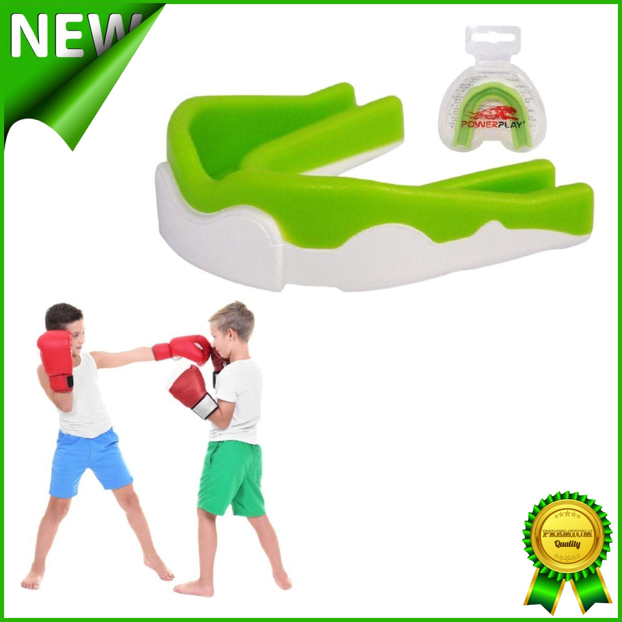 Капа боксерская одночелюстная PowerPlay3302JR подростковая спортивная для контактных видов спорта зелено-белая - фото 1 - id-p1411771537
