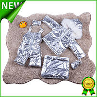 Детский зимний меховой комбинезон-трансформер тройка раздельный конверт на овчине для новорожденного серебро