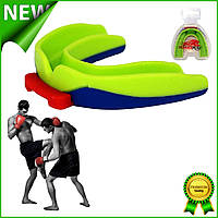Капа боксерская одночелюстная PowerPlay 3312 SR взрослая спортивная для контактных видов спорта зелено-синяя