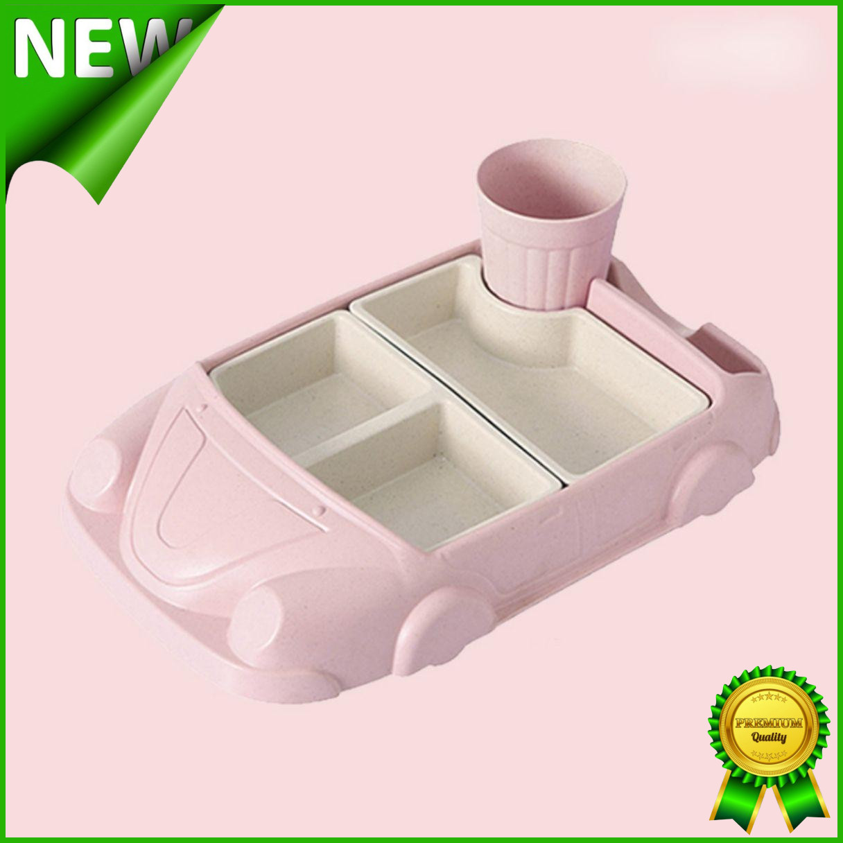 Набор бамбуковой посуды Машинка для детей, детская бамбуковая посуда из 2-х тарелок и чашки BP19 Car Pink Gold - фото 1 - id-p1353002102