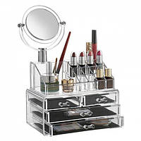 Настольный ящик акриловый органайзер для хранения косметики с зеркалом Cosmetic Storage Box! Quality