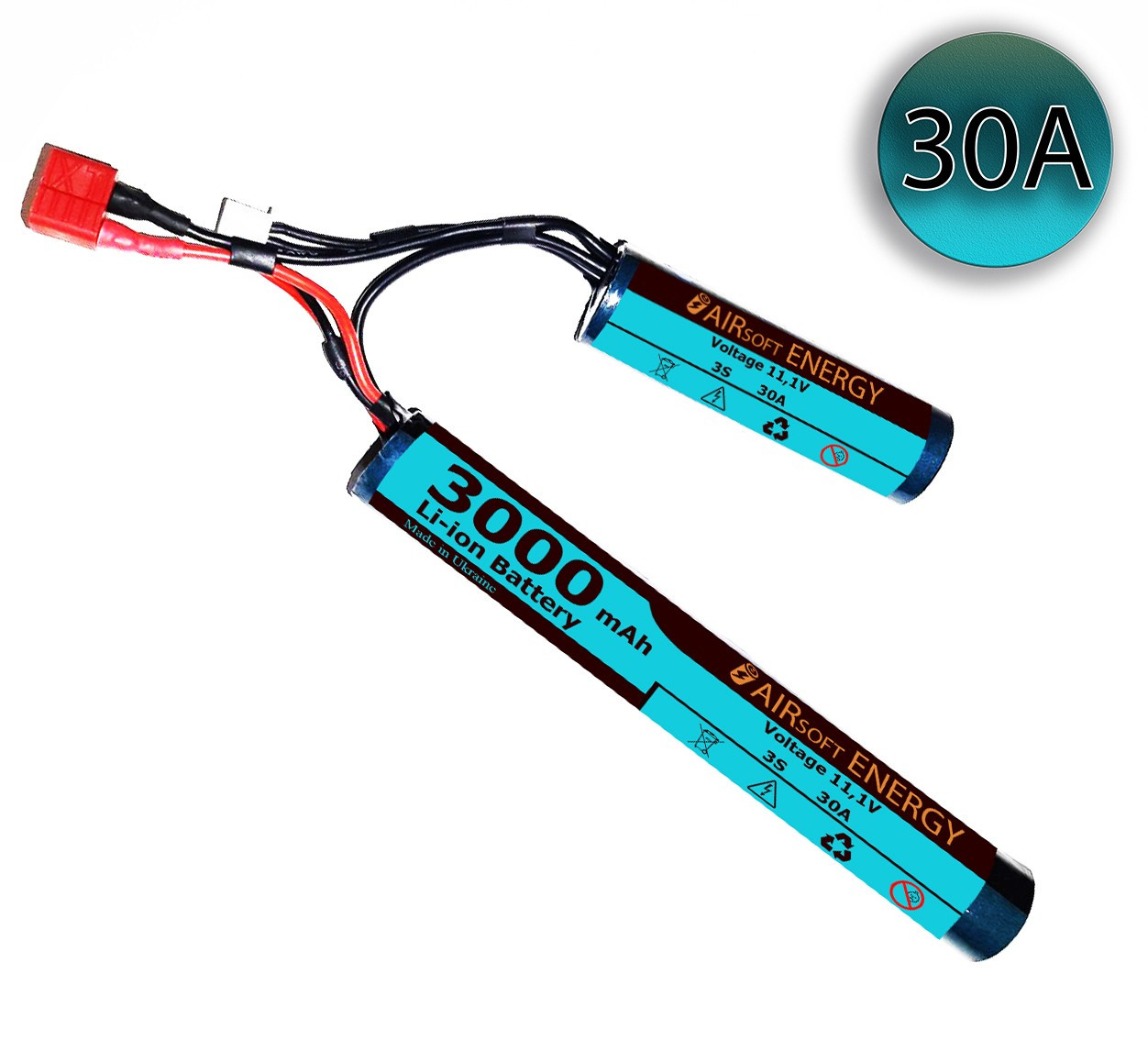 Високострумовий акумулятор Li-Ion 11,1 V 3000mAh 30А тип М "Нунчаки" [AirsoftEnergy] страйкбол airsoft