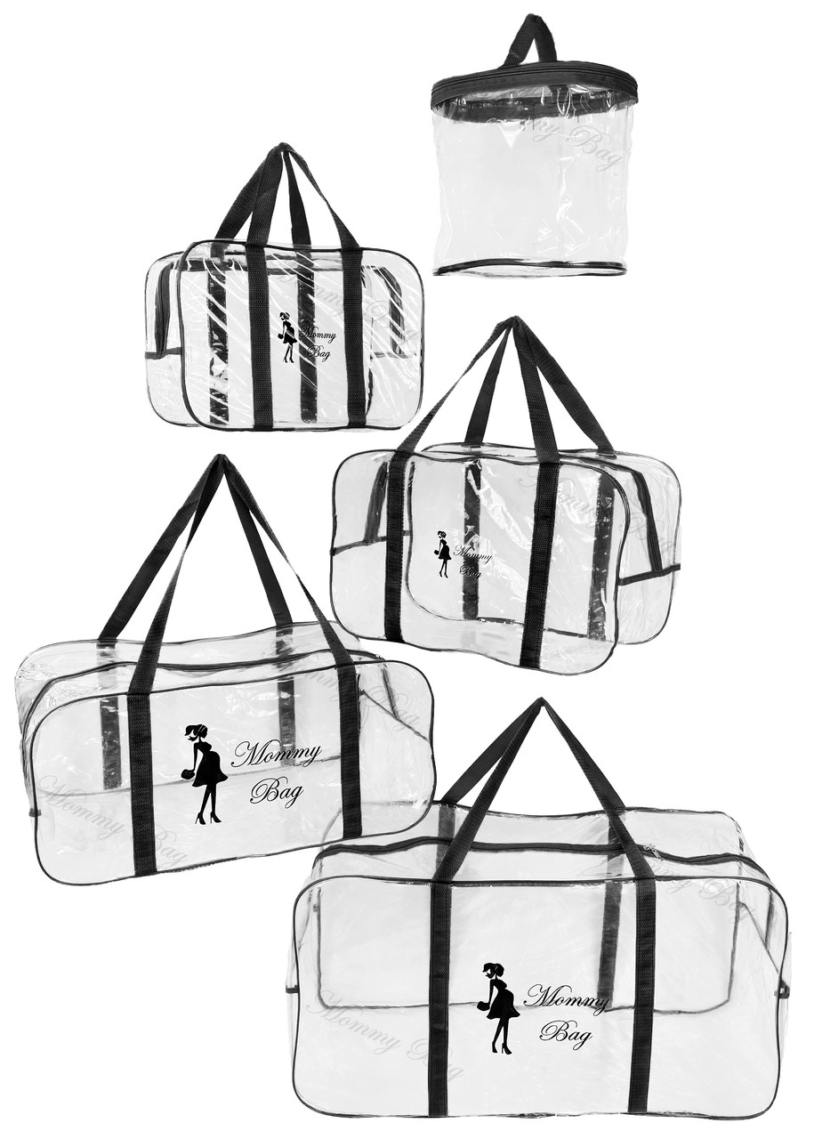 Сумка в пологовий будинок прозора чорна Mommy Bag р. S, M, L, XL + органайзер Прозорі порожні сумки набір