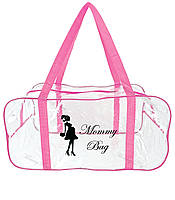 Легкая дородовая сумка для вещей в роддом прозрачная розовая Mommy Bag р. L для будущих мам