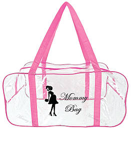 Легка допологова сумка для речей у пологовий будинок прозора рожева Mommy Bag р. L для майбутніх мам