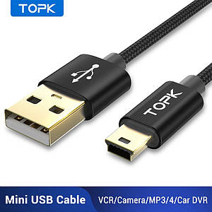 Mini USB кабель TOPK AN82 в обплетення чорний Mini-B