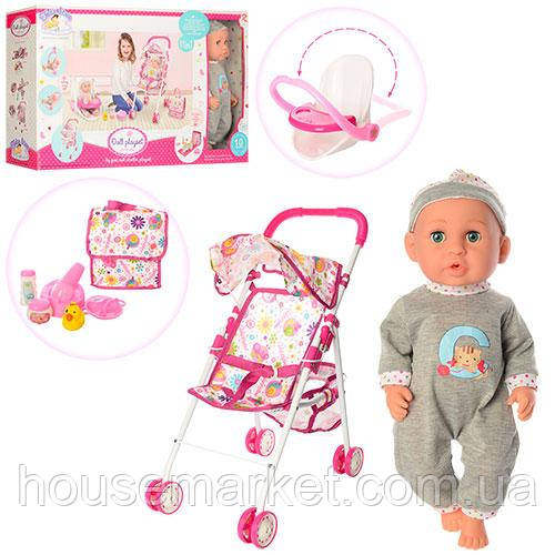 Лялька-пупс 36см, п'є-обсикається з коляскою, килимком, сумкою - фото 1 - id-p1321378326
