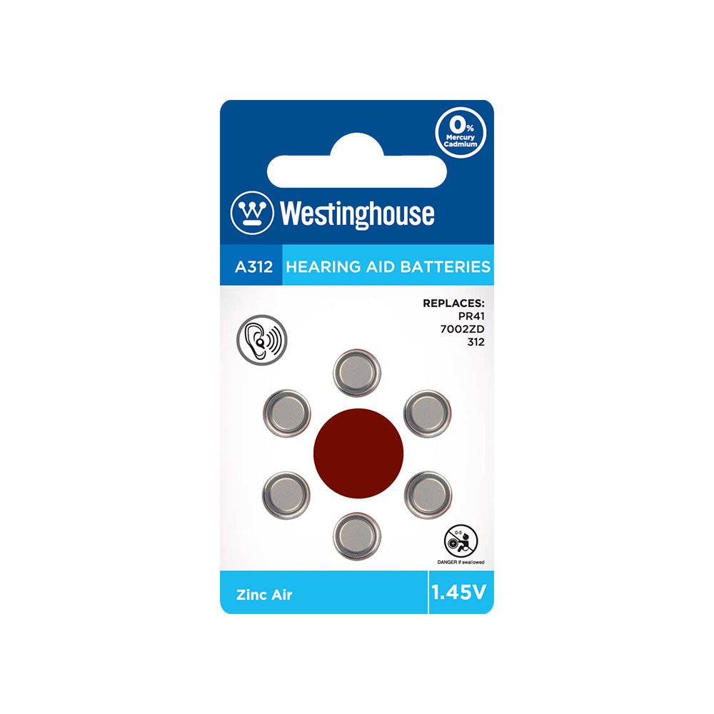 Повітряно-цинкова батарейка Westinghouse для слухових апаратів A312/PR41 1.45V 6шт/уп blister