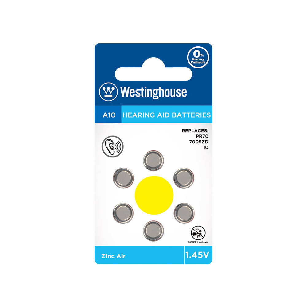 Повітряно-цинкова батарейка Westinghouse для слухових апаратів A10/PR70 1.45V 6шт/уп blister