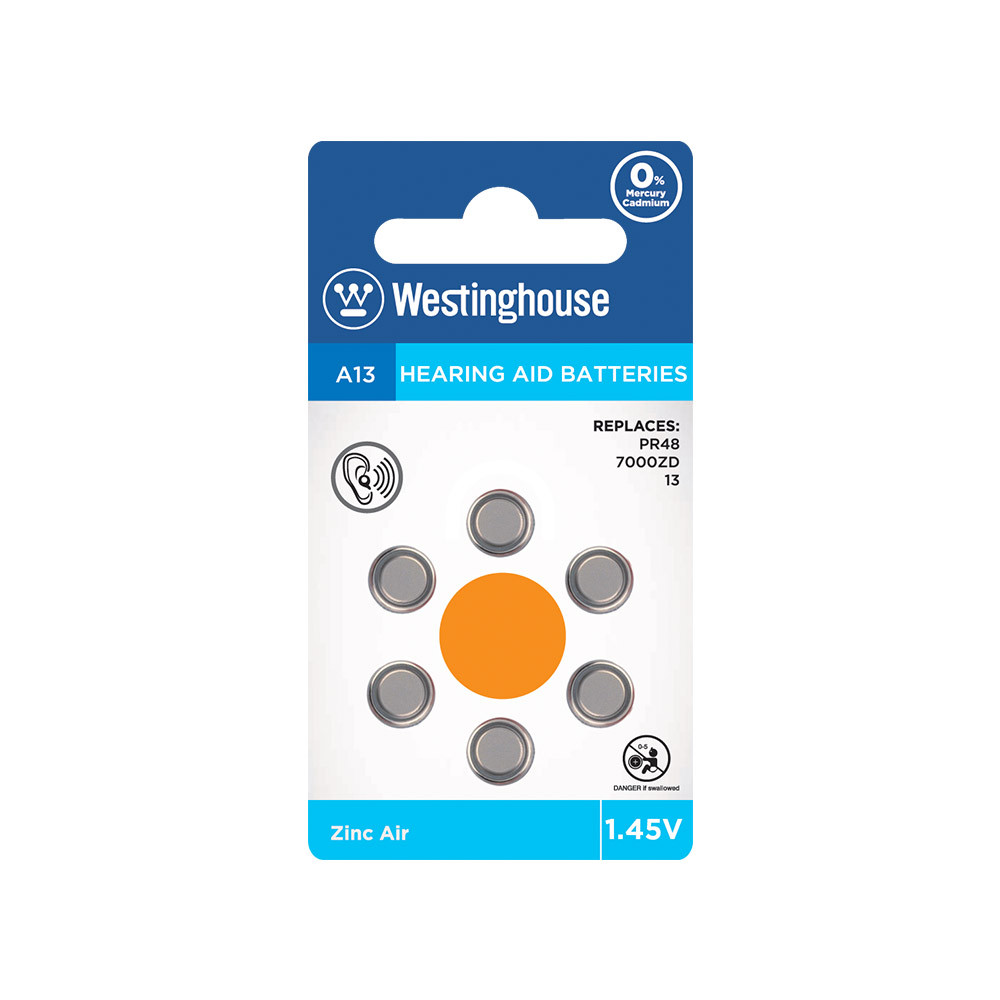 Повітряно-цинкова батарейка Westinghouse для слухових апаратів A13/PR48 1.45V 6шт/уп blister