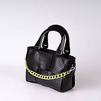 Маленькая женская черная сумка Ксения с ручками и цепочкой, Плетеная модная сумочка через плечо черного цвета