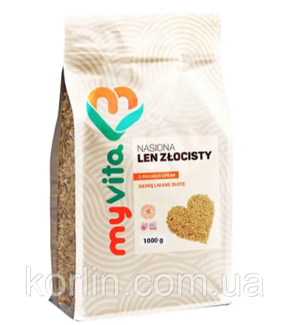Насіння Золотистого (Золотого) льону Golden Flax 1000 г Proness MyVita Польща Доставка з ЄС