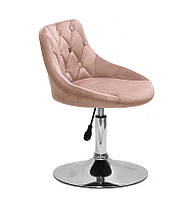 Стілець Foro Button CH-Base рожевий 1021 велюр з каретною стяжкою на хромованій круглій опорі-нозі, фото 5