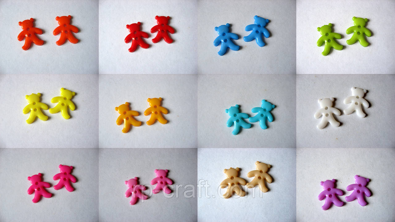 Ґудзик пластиковий, декоративний. Ведмедик, 8х16 мм, фото 1