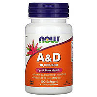 Вітамін А і Д, A & D, Essential Nutrition, Now Foods, 10,000 / 400 МО, 100 желатинових капсул
