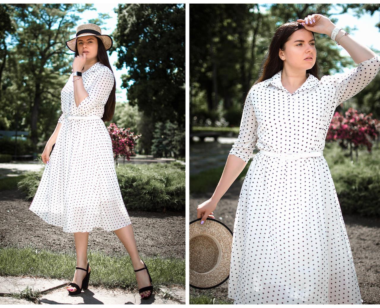 Вишукана жіноча сукня з Принтом в Горошок, тканина "Шифон" 42, 44, 46, 48, 50, 52 розмір 42