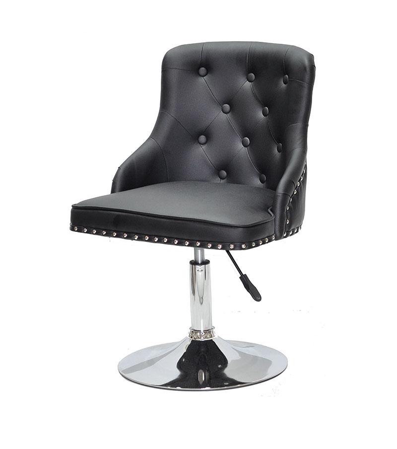 Стілець Olimp CH-Base чорний шкірозамінник із каретною стяжкою на хромованій круглій опорі-ногі, фото 1