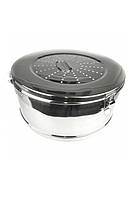 Коробка стерилізаційна за KONRICH з неіржавкої сталі з фільтром. Діаметр 125 мм висота 80 мм, об'єм 1 л Діаметр 340 мм, висота 145 мм, об'єм 13 л