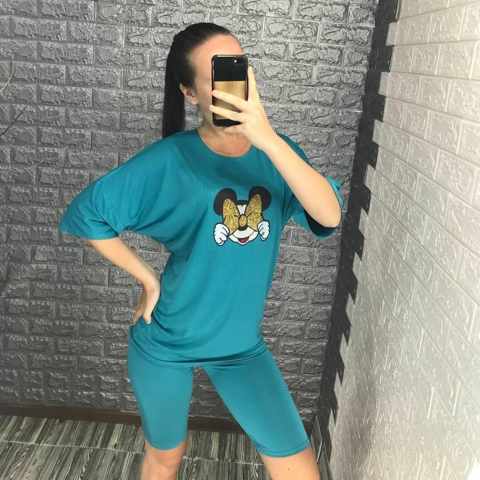 Костюм футболка оверсайз і велосипедки з прикольним принтом, фото 1