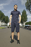 Комплект мужской льняной Шорты + Футболка поло Flax черный | Спортивный костюм мужской летний ТОП качества, фото 8