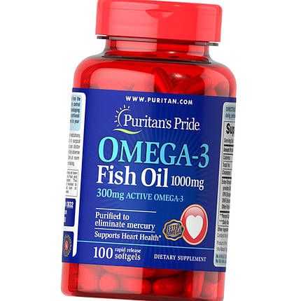 Омега-3 жирні кислоти Puritan's Pride Omega-3 Fish Oil 1000 mg 100 кап риб'ячий жир, фото 2