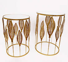 Декоративные круглые столы 2-х с зеркальной столешницей Флора золотой металл Гранд Презент 70151
