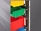 Метизний двосторонній стелаж 1500 мм 120 ящиків, стелаж з пластиковими ящиками, кольорові ящики П / С, фото 4