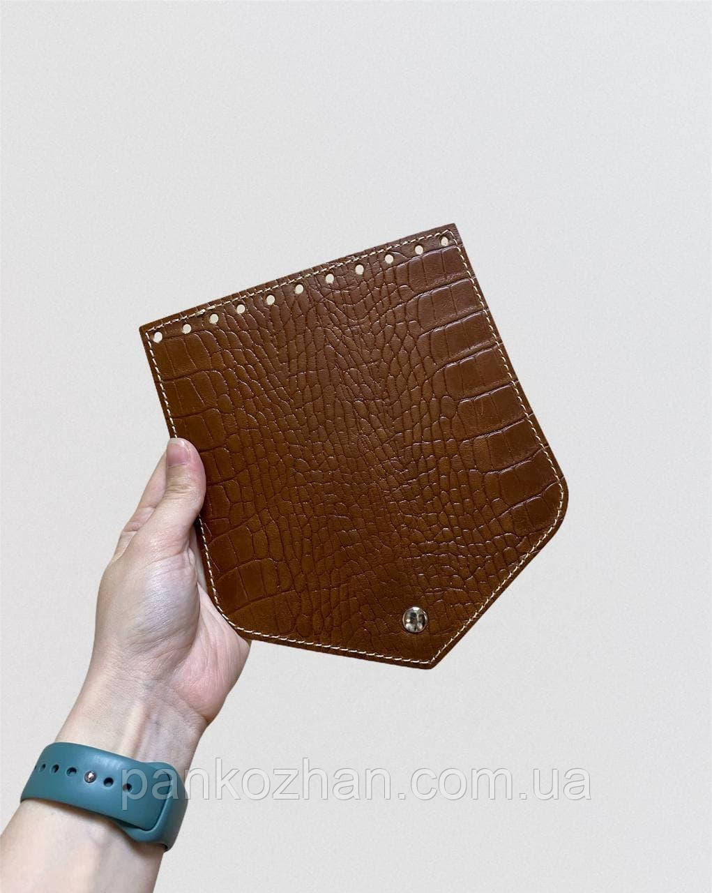 Клапан серце МІНІ для в'язаної сумки, на магнітній кнопці, натуральна шкіра, 20х18 см, фото 1