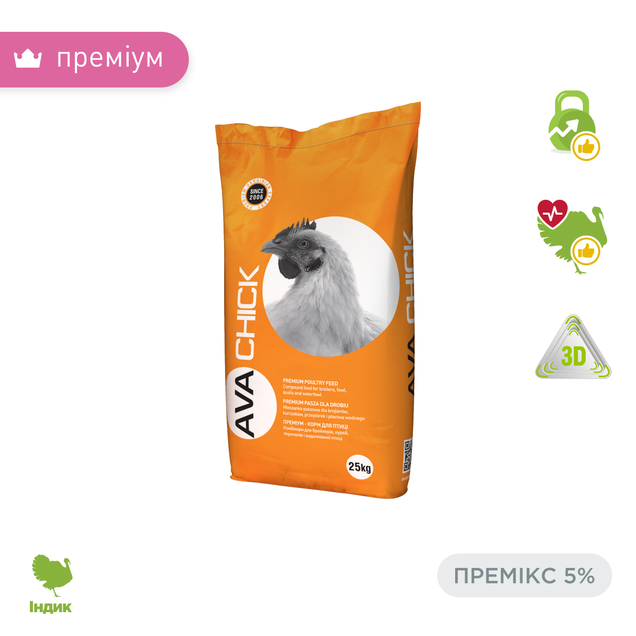 Премікс для індиків AVA Chick MIX 5% Мішок 25 кг добавка в комбікорм для індиків